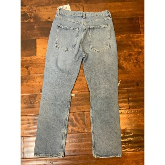AGOLDE Light Wash Riley High Rise Straight Crop Distressed Blue Jeans, Size 29